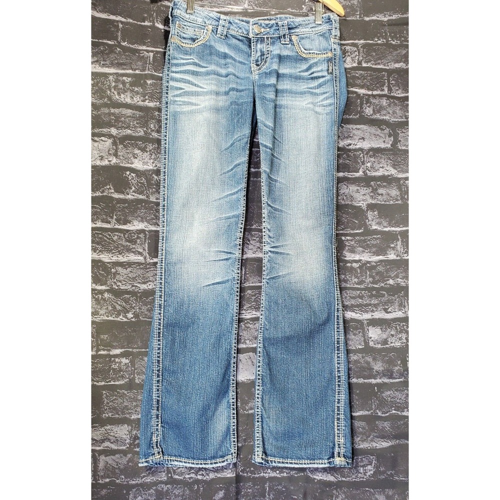 Silver Jeans Western Glove Works Frances Flare‎ Womens W30 x L31 Blue Distressed